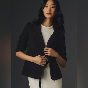 Anthropologie Porridge Textured Black Knit Single Button Closure Blazer Size M
